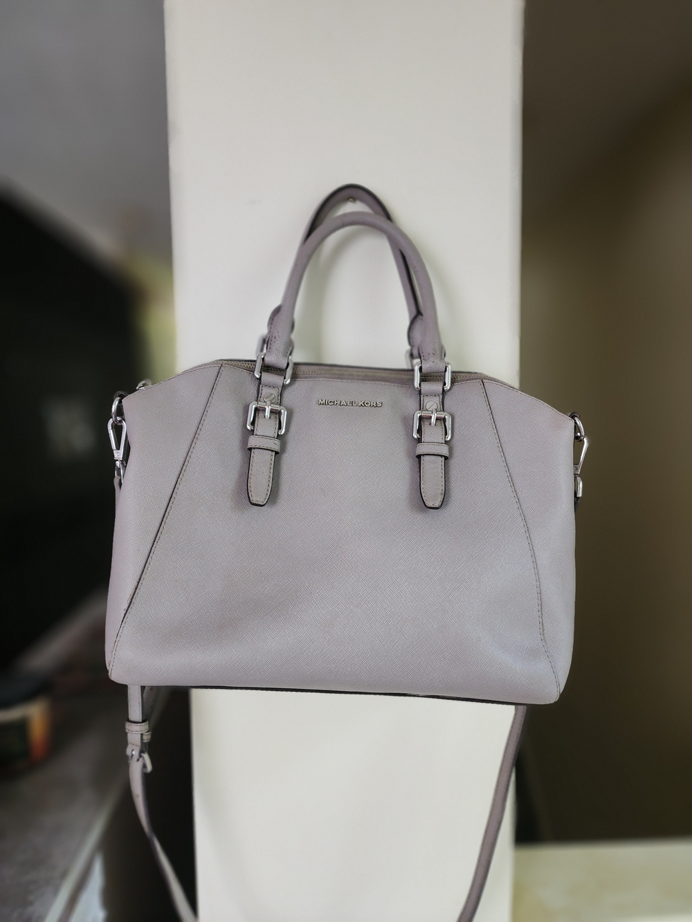 Michael Kors Ciara Large Cement Saffiano Leather Satchel